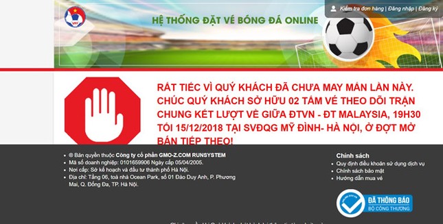 Bán vé chung kết AFF Cup lúc 22h, website lại tê liệt sau vài phút ảnh 1