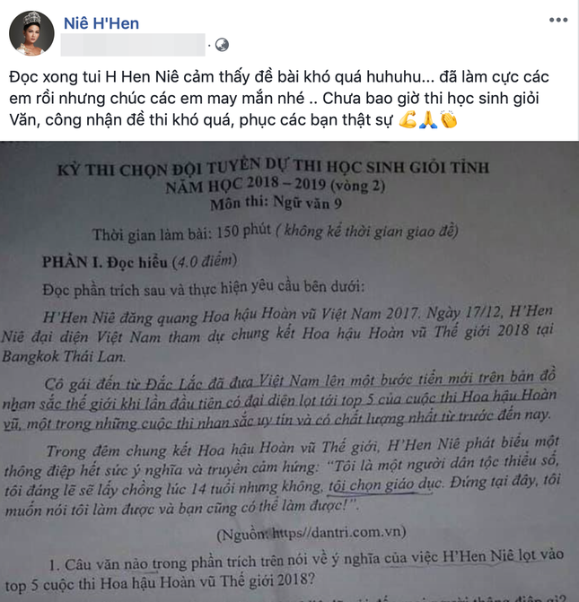 Hoa hậu H'Hen Niê bất ngờ xuất hiện trong đề thi học sinh giỏi gây bão cộng đồng mạng ảnh 2