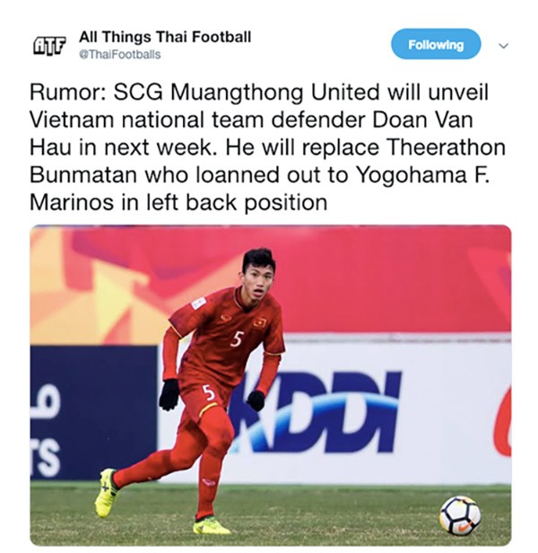 Rộ tin đồn Văn Hậu sẽ hội ngộ với Đặng Văn Lâm tại CLB Muangthong United ảnh 2