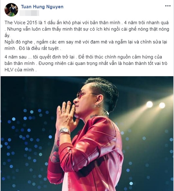 Tuấn Hưng là cái tên đầu tiên xác nhận sẽ ngồi ghế nóng "The Voice" mùa 6 ảnh 1