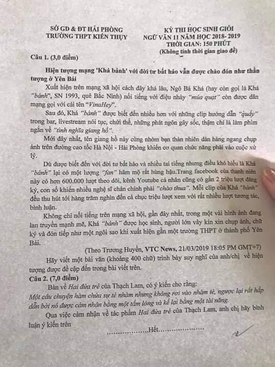 Tranh cãi hiện tượng Khá Bảnh được đưa vào đề thi học sinh giỏi Văn ảnh 2