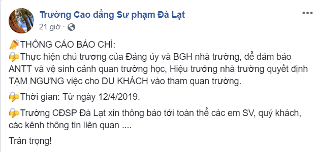 Cư dân mạng tiếc nuối khi trường Cao đẳng Sư phạm Đà Lạt thông báo tạm ngưng nhận khách du lịch ảnh 4
