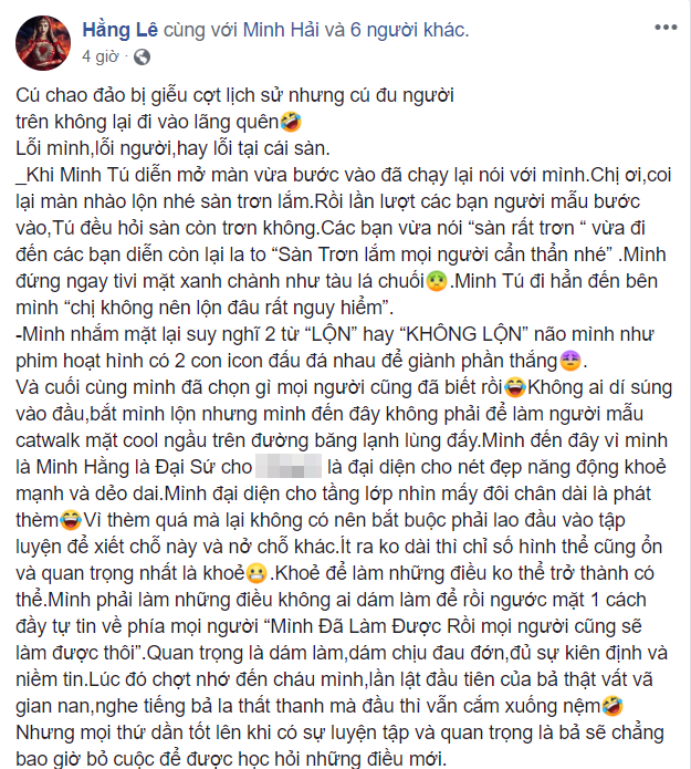 Minh Hằng chính thức lên tiếng sau sự cố "nhào lộn", khẳng định lỗi không phải do sàn diễn ảnh 3