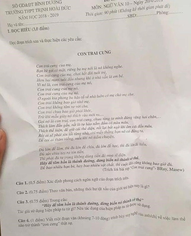 Bản rap “Con trai cưng” với nhiều ca từ bạo lực được đưa vào đề thi gây tranh cãi ảnh 1