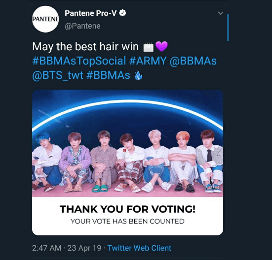 A.R.M.Y thích thú trước sự "lầy lội" giữa hai nhãn hàng dầu gội khi "vote" cho BTS tại "BBMAs 2019" ảnh 2