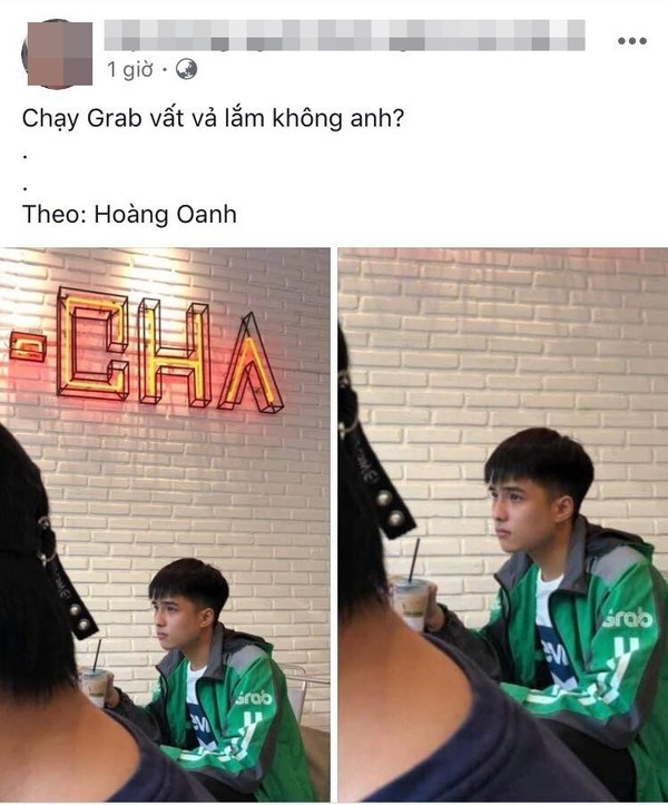 Bị chụp lén lúc đang uống trà sữa, chàng tài xế GrabBike "gây bão" vì quá đẹp trai! ảnh 1