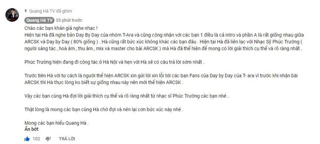 Ca sĩ Quang Hà lên tiếng về việc MV mới đạo nhái ca khúc "Day By Day" của nhóm T-Ara ảnh 2