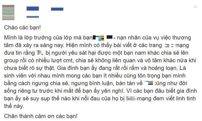Nhiều bình luận, suy diễn ác ý về nữ sinh Sài Gòn 19 tuổi bị giết hại ảnh 2