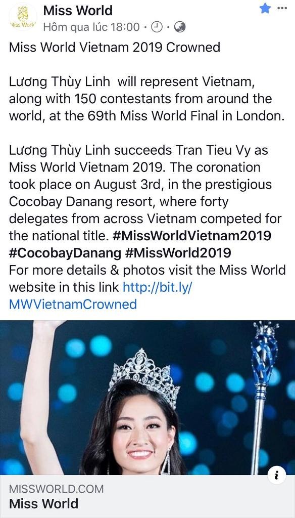 Cư dân mạng phấn khích khi Tân hoa hậu Lương Thùy Linh được trang chủ "Miss World" khen ngợi ảnh 2