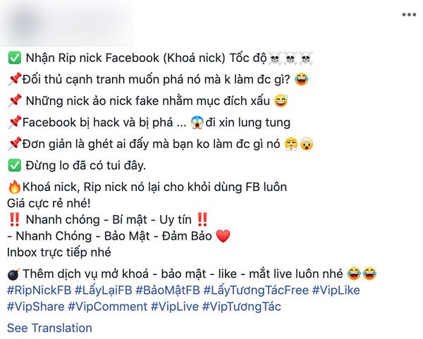 Nở rộ dịch vụ làm "bốc hơi" tài khoản Facebook với giá chỉ từ 70 nghìn đồng ảnh 1
