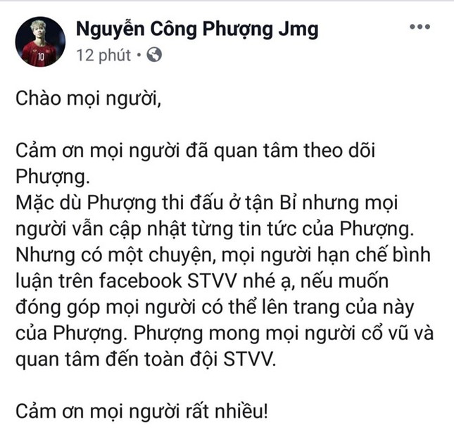 Công Phượng mong fan không "làm loạn" fanpage CLB Bỉ ảnh 1