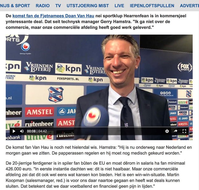 Lãnh đạo SC Heerenveen đánh giá cao Đoàn Văn Hậu ảnh 1