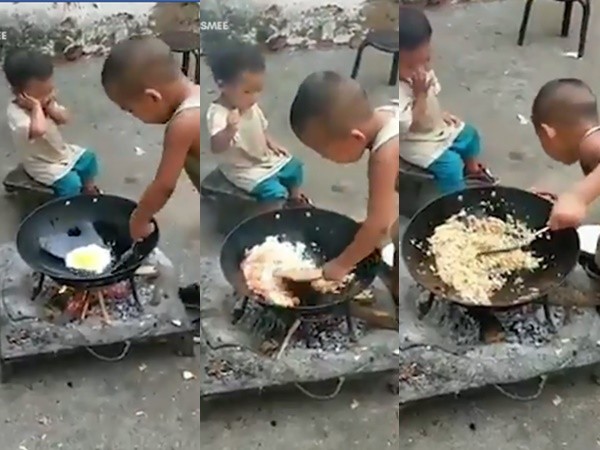 Phát sốt với hình ảnh cậu bé 5 tuổi làm cơm chiên cho em gái ảnh 4