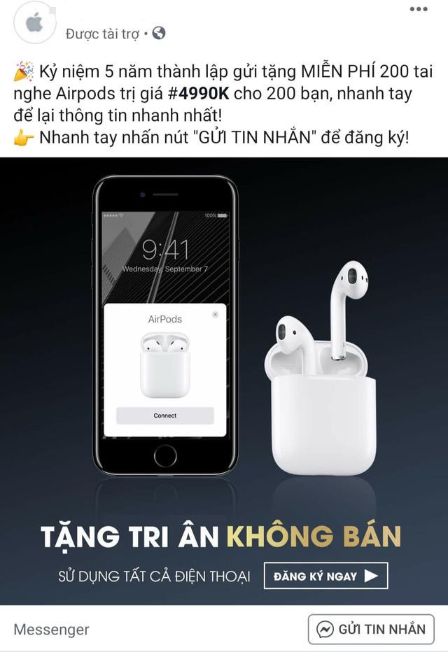 Tái diễn trò lừa tặng miễn phí AirPods trên Facebook, người dùng Việt lại tiếp tục mắc câu ảnh 1