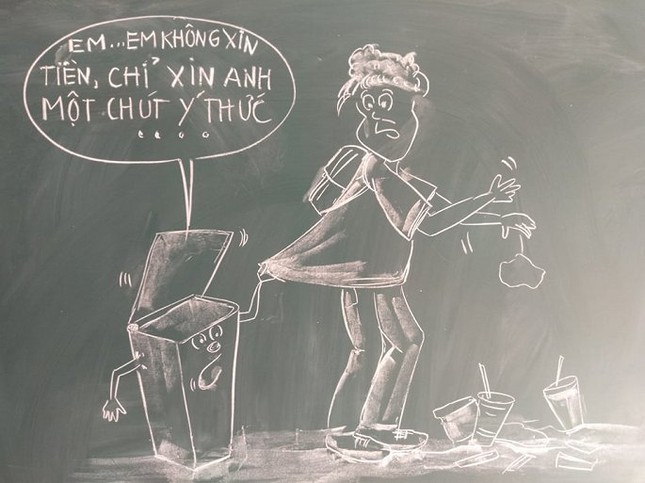 Thầy giáo "gây sốt" với bộ tranh biếm họa các tệ nạn xã hội, thói hư tật xấu bằng phấn bảng ảnh 1