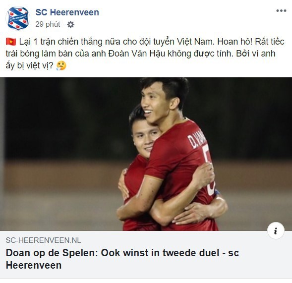 Tài khoản CLB Heerenveen chúc mừng Văn Hậu bằng tiếng Việt khiến fan thích thú ảnh 1