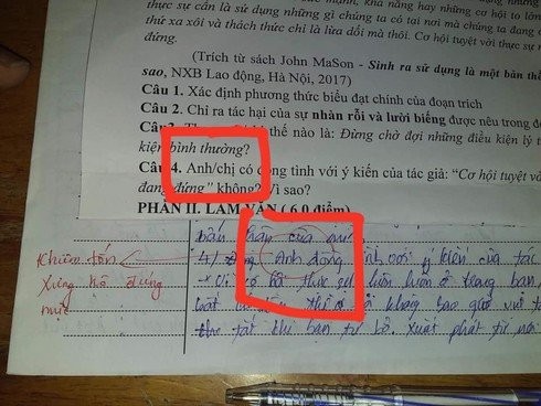 Nam sinh cả gan xưng "Anh" trong bài kiểm tra và lời phê nhẹ nhàng nhưng sâu cay của giáo viên ảnh 1