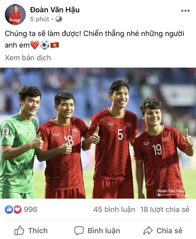Văn Hậu chúc Quang Hải, Bùi Tiến Dũng chiến thắng U23 Triều Tiên ảnh 1