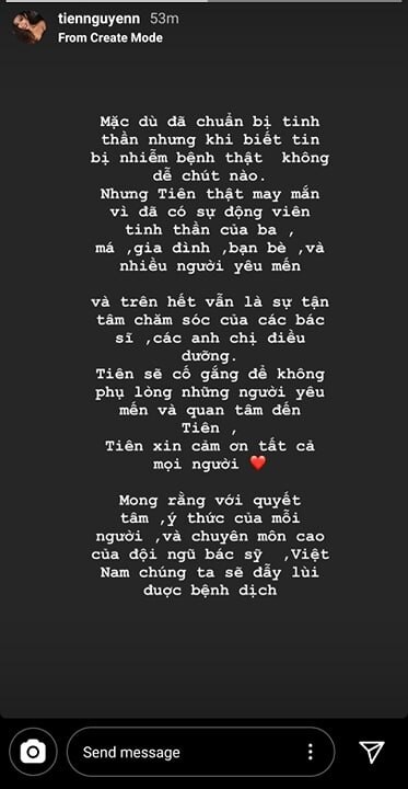 Tiên Nguyễn lần đầu lên tiếng sau khi nhiễm COVID-19: "Biết tin nhiễm bệnh thật không dễ chút nào" ảnh 1