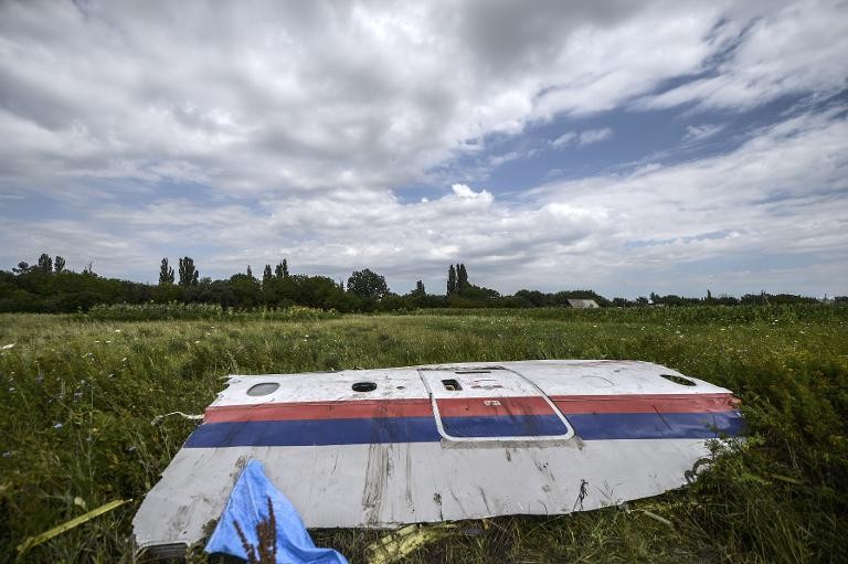 Một phần chiếc máy bay MH17 rơi tại một cánh đồng phía đông Ukraine