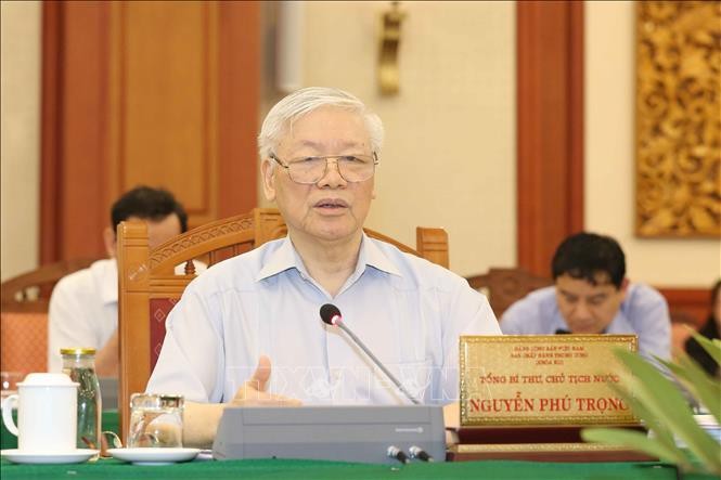 Tổng Bí thư, Chủ tịch nước Nguyễn Phú Trọng chủ trì phiên họp của Tiểu ban văn kiện trình Đại hội XIII của Đảng (ảnh TTXVN)
