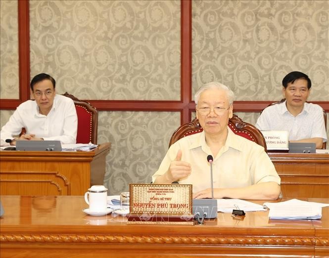 Tổng Bí thư Nguyễn Phú Trọng chủ trì cuộc họp của Bộ Chính trị (ảnh TTXVN)