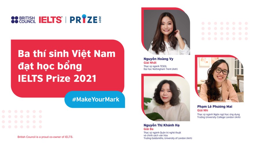 Ba thí sinh Việt Nam nhận học bổng IELTS Prize