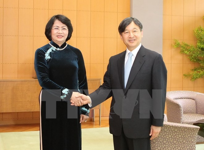Phó Chủ tịch nước Đặng Thị Ngọc Thịnh tiếp kiến Hoàng Thái tử Nhật Bản Naruhito. (Ảnh: Quang Hải/TTXVN)