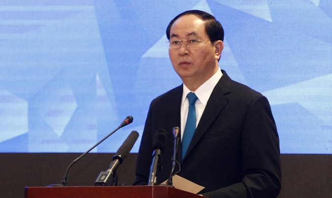 Chủ tịch nước Trần Đại Quang phát biểu tại Đối thoại. Ảnh: TTXVN.
