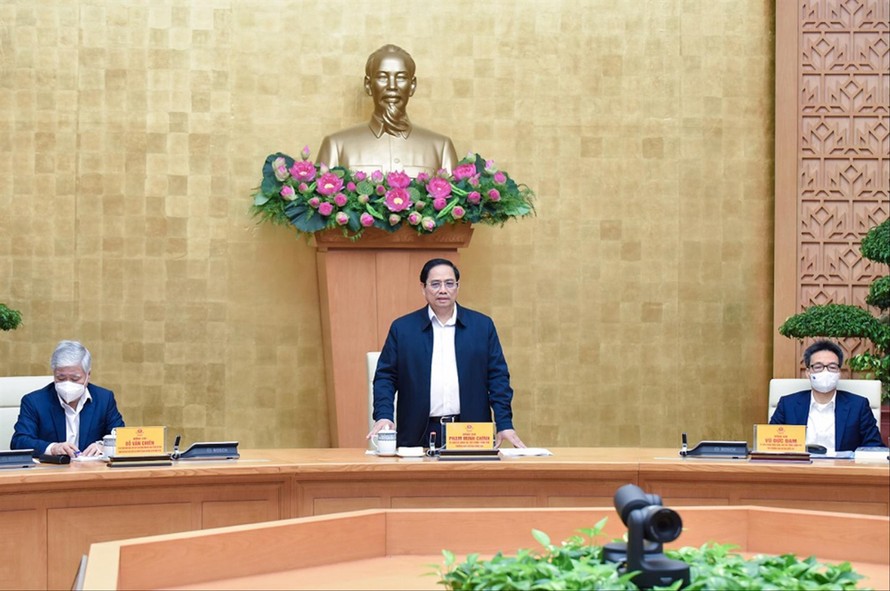 Thủ tướng Phạm Minh Chính chủ trì cuộc họp về phòng, chống dịch COVID-19 ảnh: Nhật Bắc