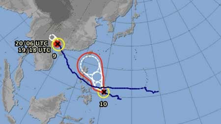 Sơ đồ dự báo hướng đi bão Matmo - Ảnh: Cơ quan dự báo khí tượng Nhật Bản
