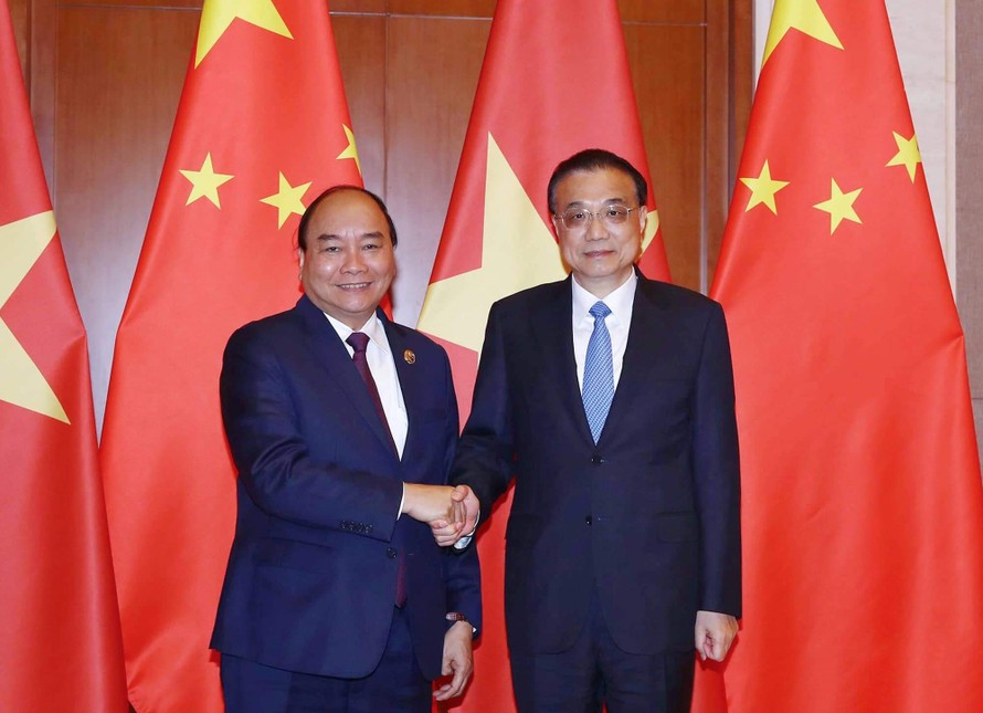Thủ tướng Nguyễn Xuân Phúc trong cuộc hội đàm với Thủ tướng Trung Quốc Lý Khắc Cường. (Ảnh: Quang Hiếu)