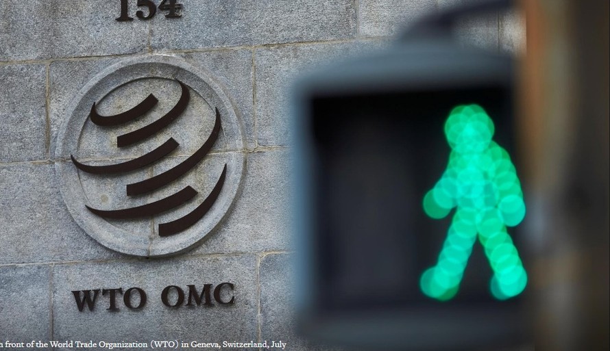 Logo trước trụ sở của WTO tại Thụy Sĩ. (Ảnh: Reuters)
