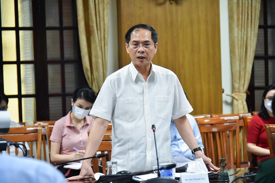 Bộ trưởng Ngoại giao Bùi Thanh Sơn phát biểu tại cuộc họp của Tổ công tác. (Ảnh: Mofa)