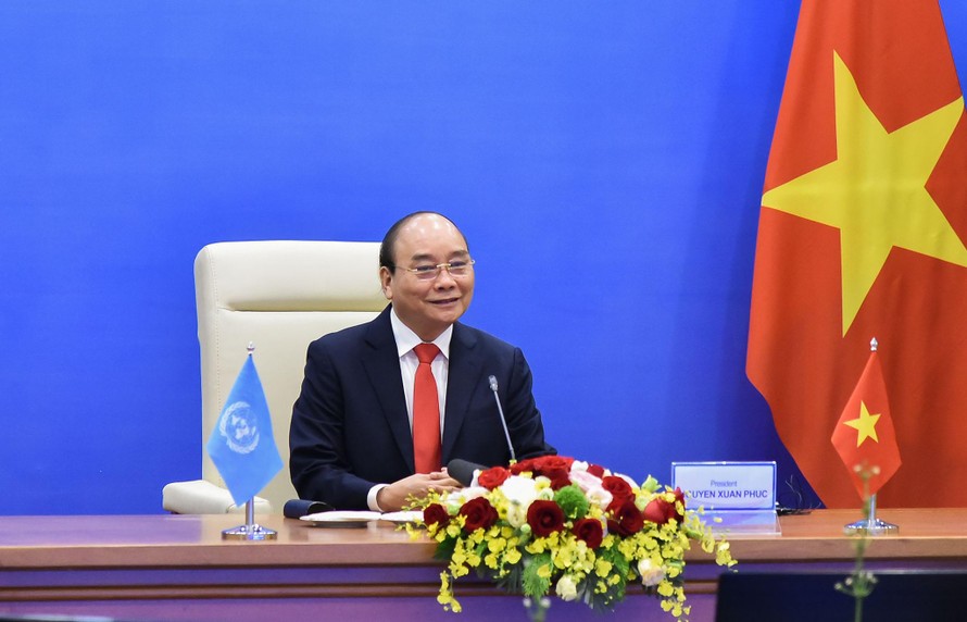 Chủ tịch nước Nguyễn Xuân Phúc dự phiên thảo luận (Ảnh: Mofa)
