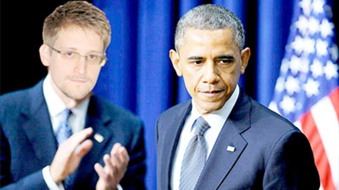 Edward Snowden, một gián điệp Internet của cơ quan an ninh Mỹ làm đau đầu Tổng thống Mỹ Barack Obama. Ảnh ghép của Guardian.