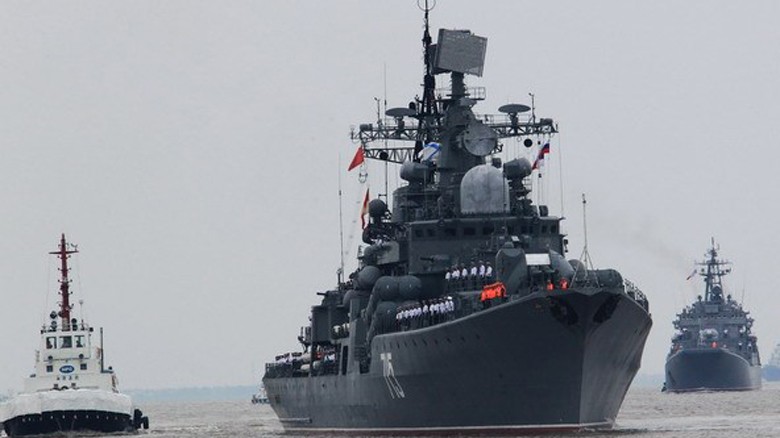 Tàu khu trục Bystry của Nga cập cảng Thượng Hải ngày 18/4. Ảnh: THX/TTXVN