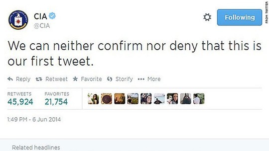 Dòng tweet của CIA đăng lên Twitter hôm 6-6. Ảnh: CNN