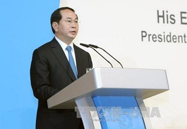 Chủ tịch nước Trần Đại Quang phát biểu tại Đối thoại Singapore. Ảnh: TTXVN