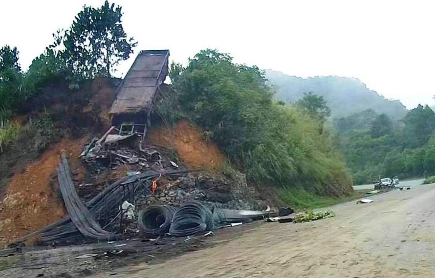 Hiện trường vụ tai nạn thảm khốc ở đèo Khau Múc (Cao Bằng) -Ảnh: Q. Đạt