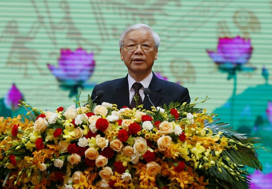 Tổng Bí thư Nguyễn Phú Trọng đọc diễn văn tại Lễ kỷ niệm. Ảnh: Như Ý