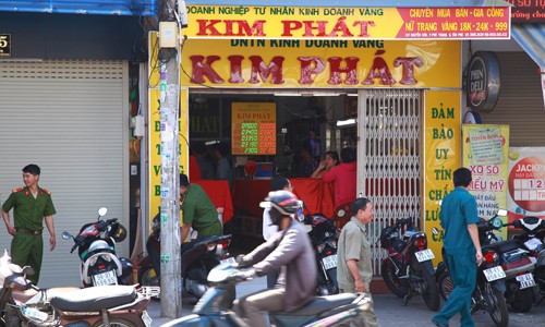 Tiệm vàng Kim Phát nơi xảy ra vụ dọa đòi tiền nếu không sẽ cho nổ. 