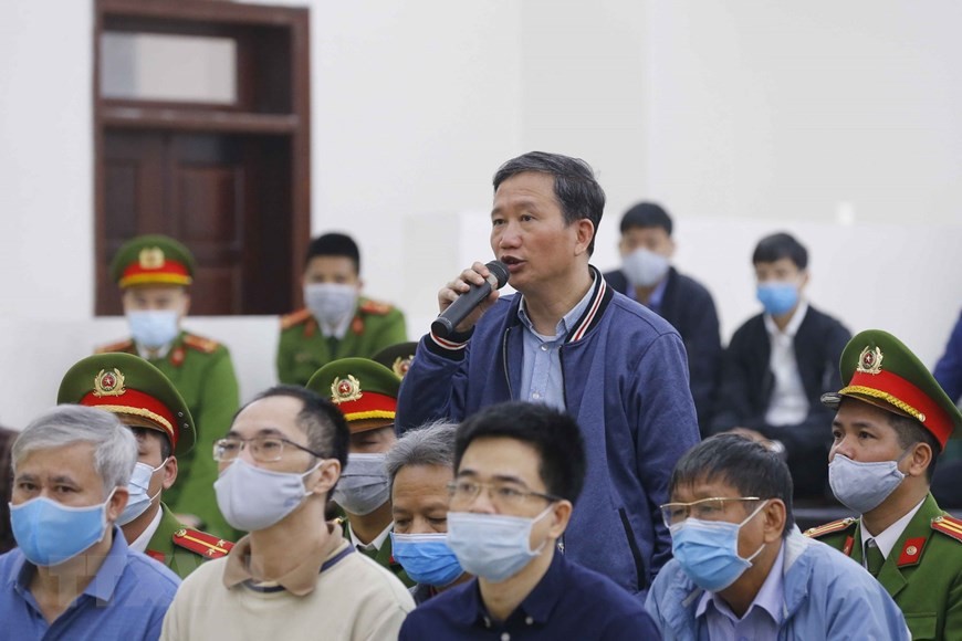 Bị cáo Trịnh Xuân Thanh khai báo trước Hội đồng xét xử. Ảnh: TTXVN.