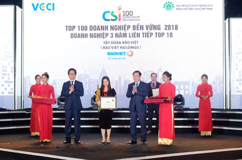 Tập đoàn Bảo Việt được vinh danh trong Top 10 doanh nghiệp bền vững trong 3 nãm liên tiếp