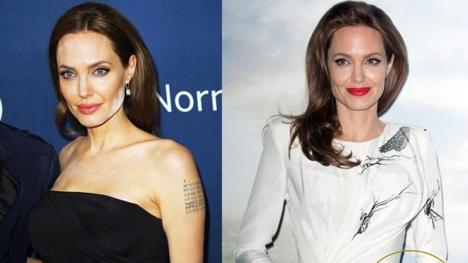 Angelia Jolie mặt loang lổ phấn