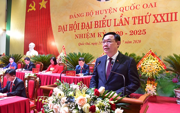 Bí thư Thành ủy Hà Nội Vương Đình Huệ phát biểu tại ĐH