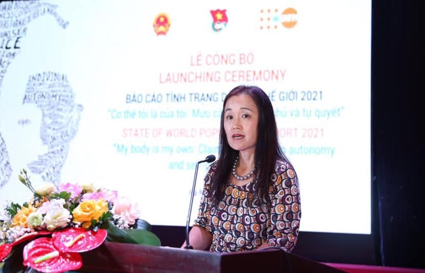 Bà Naomi Kitahara, Trưởng đại diện UNFPA tại Việt Nam, phát biểu tại buổi công bố báo cáo. Ảnh: Lâm Đăng Hải