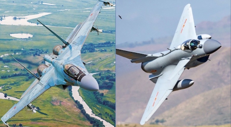 Tiêm kích J-10C của Trung Quốc (phải) và Su-35 Nga