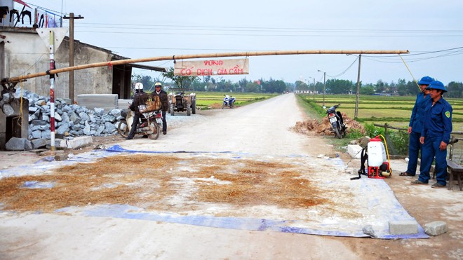 Chốt kiểm dịch tại QL1A đi vào xã Cẩm Quang (Cẩm Xuyên, Hà Tĩnh), nhằm ngăn chặn mua bán, vận chuyển, giết mổ gia cầm. Ảnh: Minh Thùy