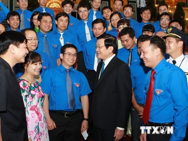 Chủ tịch nước Trương Tấn Sang với các đại biểu. Ảnh: Nguyễn Khang/TTXVN
